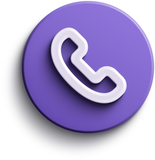 Purple round 3D phone icon with drop shadow